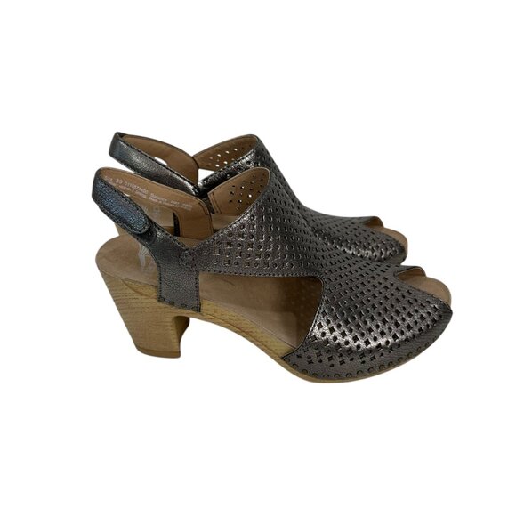 Dansko Womens Perforated Leather Slingback Heeled Sandals Metallic Gray SZ 37 EU - Picture 12 of 16